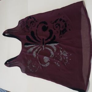 Rock & Republic Burgundy/Black/Glitter tank top size S